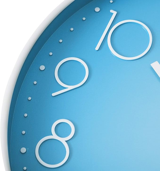 Lafocuse 12 Inch Blue Wall Clock Battery Operated for Kitchen Living Room, Silent Kids Analog Clock for Girls Boys Bedroom, Blue Home Décor