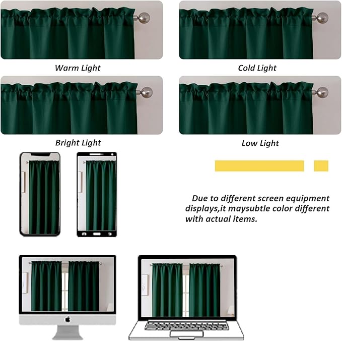 Chyhomenyc Christmas 2 Panels Hunter Green Curtains 24 Inch Length, Faux Linen Textured Small Cafe Curtain Tiers, Light Filtering Short Camper Curtains for RV Window Bathroom, 30x24 Inch, 2PCS