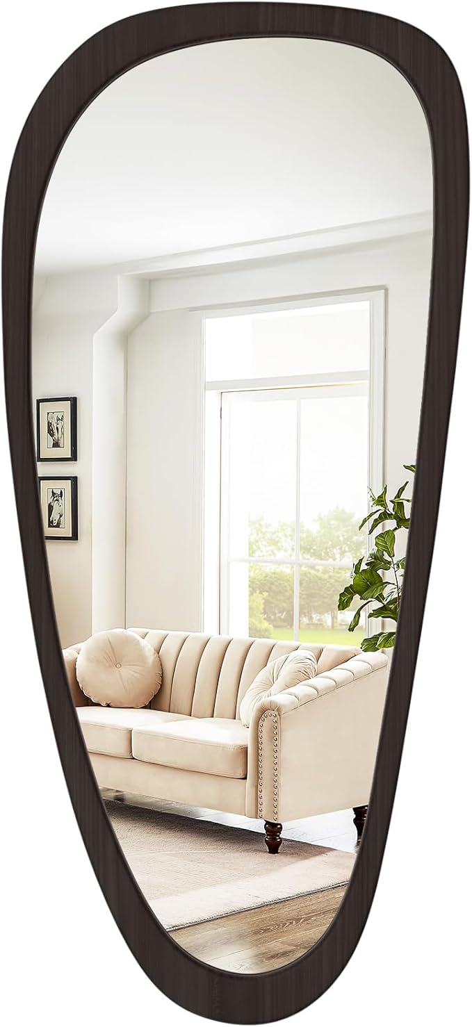 WallBeyond Asymmetrical Mirror, Irregular Wall Mirror, Wall Mirrors Decorative for Bedroom Living Room Entryway Hall, Wood Mirror for mid Century Modern Decor 48" H x 22" W, Dark Brown