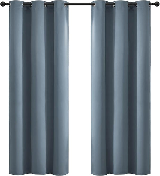 Yakamok 72 Inch Length Blackout Curtains for Bedroom, Room Darkening Thermal Insulated Solid Grommet Panels for Living Room(42Wx72L, Stone Blue, 2 Panels)