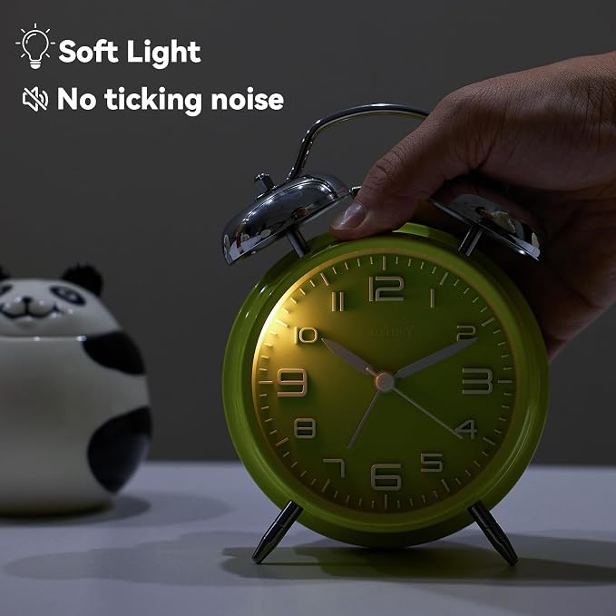 FLOITTUY (Loud Alarm for Deep Sleepers 4'' Twin Bell Alarm Clock, Stereo Digital Dial Alarm Clock with Backlight for Bedroom and Home Decoration(Lime Green) - Image 3