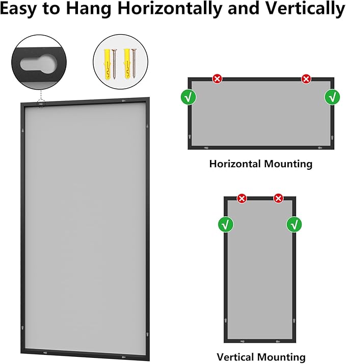Bathroom Mirror 36"x71" Matte Black Rectangle Bathroom Wall Mirror for Over Sink, Modern Large Vanity Mirror, HD Tempered Glass, Anti-Rust Aluminum Alloy Frame, for Living Room, Bedroom, Entryway