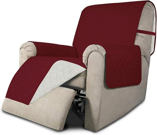 Easy-Going Recliner Sofa Slipcover Reversible Sofa Cover Water Resistant Couch Cover Furniture Protector with Elastic Straps for Pets Kids Children Dog Cat (Recliner, Christmas Red/Ivory)