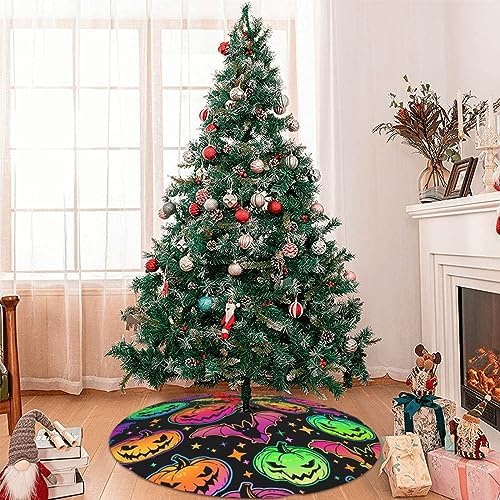Neon Scary Bat Pumpkin Skull Halloween Colorful 36 Inch Christmas Tree Skirt Carpet Mat Funny Party Decor Supplies for Xmas Halloween Decorations Occasion Ornament - Image 7