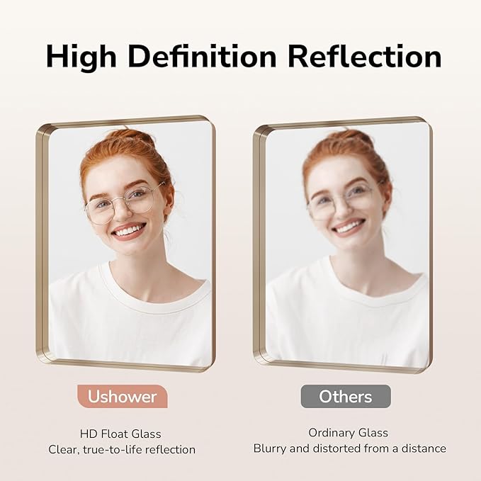 USHOWER Gold Bathroom Mirrors 24"x36" 2 Pack, Brushed Gold Rectangle Mirrors for Over Sink, Aluminum Frame, Anti-Rust, Tempered Glass, Horizontal or Vertical Mounted, Champagne Gold (Neutral Gold)