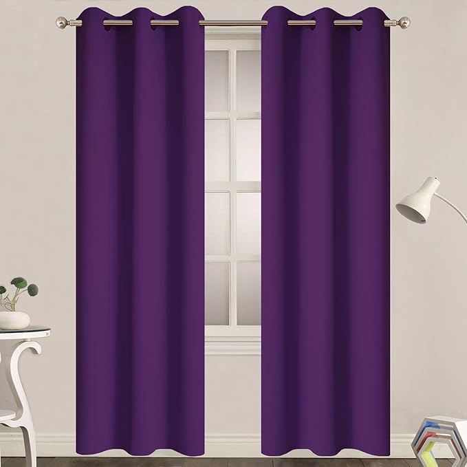 Yakamok Soft Room Darkening Grommet Window Drapes Thermal Insulated Light Blocking Blackout Curtains for Bedroom(38Wx90L,Purple,2 Panels)