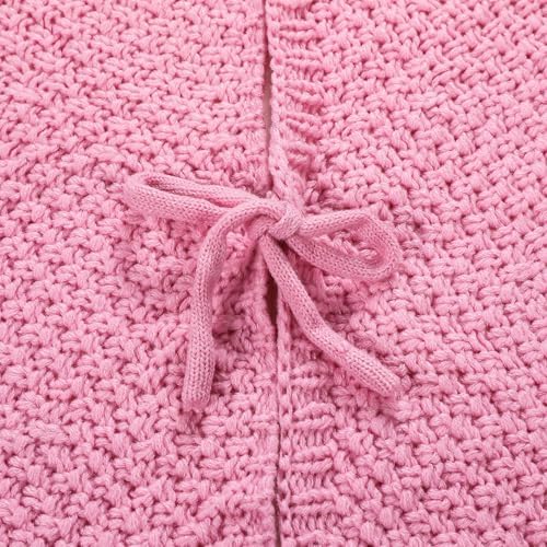 Sattiyrch Christmas Tree Skirt,Luxury Cable Knit Knitted Thick Rustic Xmas Holiday Decoration (Pink,48in) - Image 5