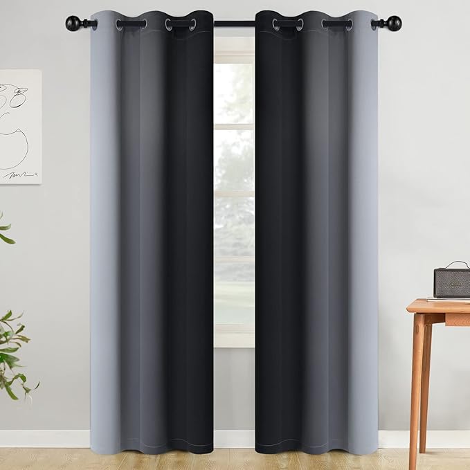 COSVIYA Curtains & Drapes Ombre Room Darkening Curtains 84 inch Length, Grommet Gradient Black and Greyish White Light Blocking Insulated Thermal Curtains for Bedroom/Living Room,2 Panels,42x84 inches