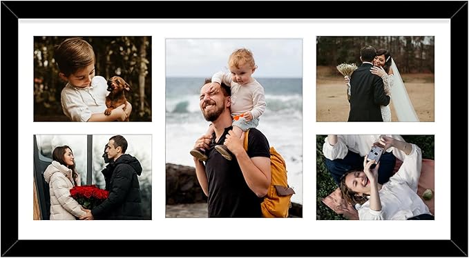 Golden State Art, 12x24 Black Wood Picture Frame - White Mat for 8x10 and 5x7 Photos - Real Glass, Sawtooth Hanger, Swivel Tabs - Wall Mounting - Great for Posters, Weddings, and Engagements