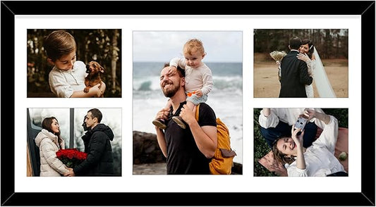 Golden State Art, 12x24 Black Wood Picture Frame - White Mat for 8x10 and 5x7 Photos - Real Glass, Sawtooth Hanger, Swivel Tabs - Wall Mounting - Great for Posters, Weddings, and Engagements