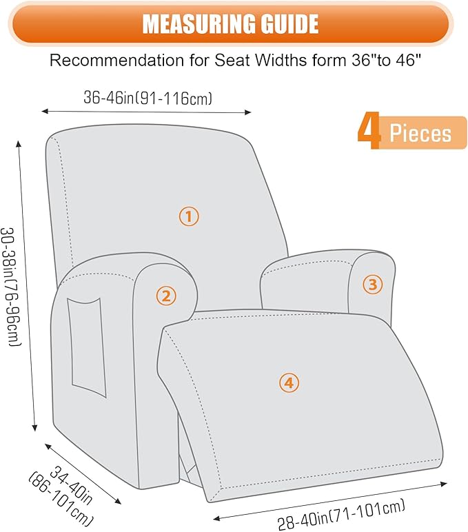VANSOFY Oversized Recliner Chair Cover,4Pieces Stretch Recliner Covers for Recliner Chair Soft Reclining Chair Slipcover with polyester & spandex material,Furniture Protector for Dogs Cats(Light Gray)