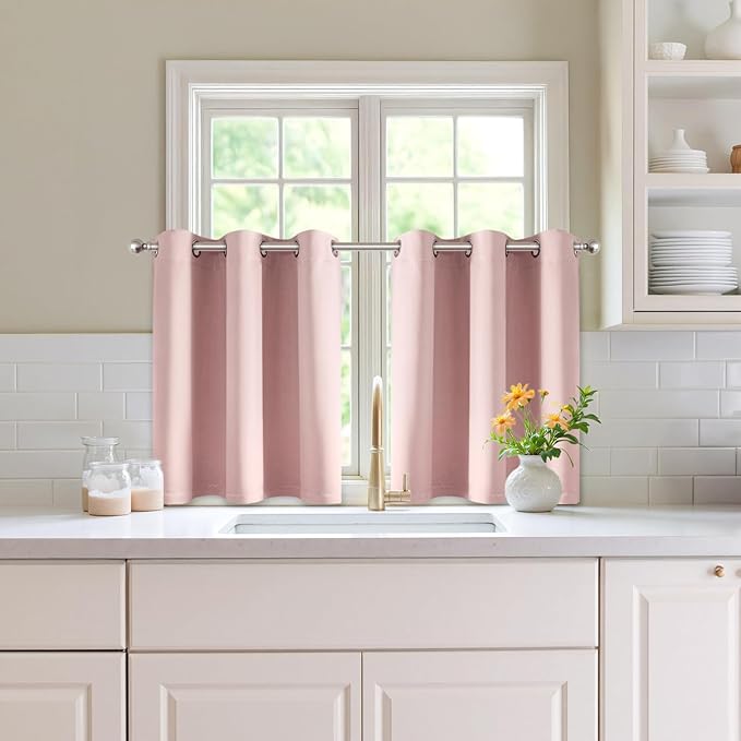 MIULEE Baby Pink Blackout Curtains for Bedroom Living Room 36 Inches Long 2 Panels, Thermal Insulated Room Darkening Drapes Grommet Noise Reducing Light Blocking Window Treatments 40x36 Inch