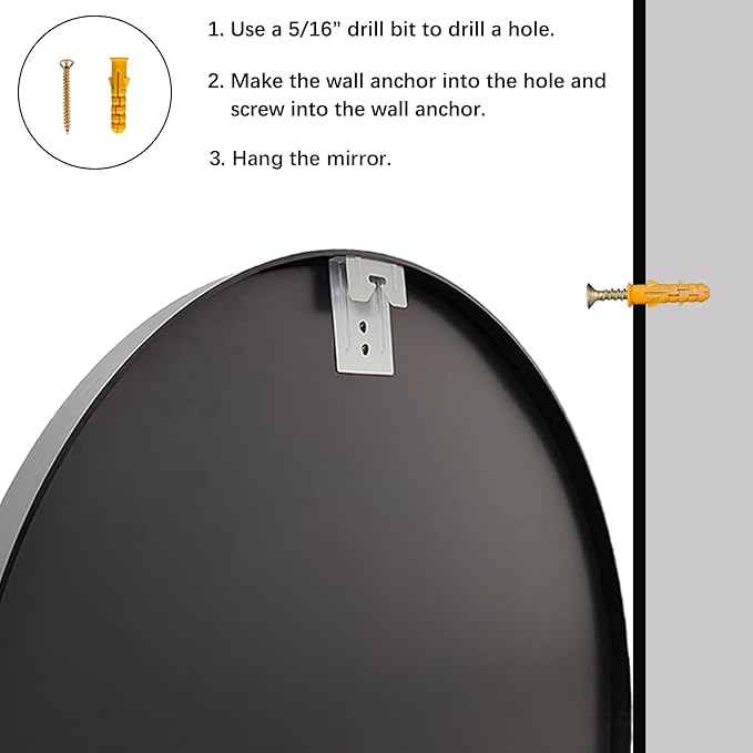 Sunniry Small Round Mirror, 16 inch Round Mirror, Circle Black Mirrors, Metal Frame Circle Mirrors for Bathroom, Bedroom, Vanity, Wall Decor.