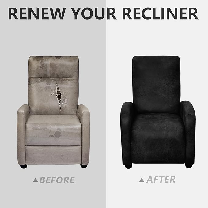 ANARACHON Recliner Chair Covers Leather Look Recliner Cover 4-Piece Slipcovers for Small Reclining Chair Furniture Protector for Kids Dogs Pets Spandex Fabric Washable (1 Small Seater, 02 Black)