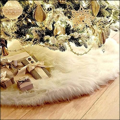 AOGU 24 Inch Faux Fur Christmas Tree Skirt White Plush Skirt for Merry Christmas Party Christmas Tree Decoration by AOGU