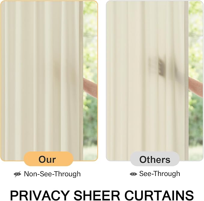 MIULEE Non-See-Through French Door Curtains for Doorway, Privacy Semi Sheer Curtains for French Doors, Light Filtering Rod Pocket Window Drapes with Tie Back, Ivory, 54 x 72 inches, 2 Panels