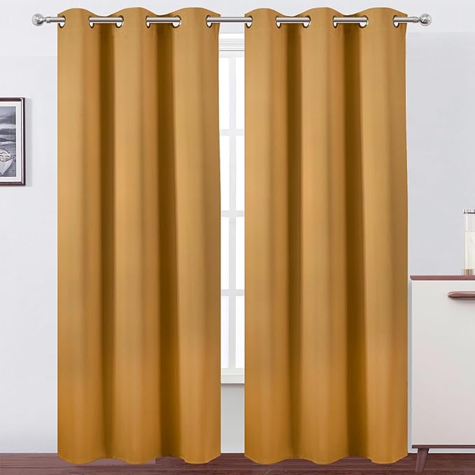LEMOMO Mustard Yellow Thermal Blackout Curtains/38 x 84 Inch/Set of 2 Panels Room Darkening Curtains for Bedroom