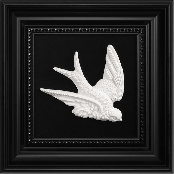 FOLKOR LIFE Black and White Framed Wall Art Sculpture for Home Decor, Classic Bird Decor Hanging Wall Decor Plaque for Modern Farmhouse Vintage Living Room, Bedroom, Hallway, Entryways Decoration