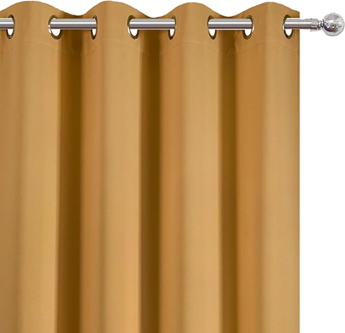 LEMOMO Mustard Yellow Blackout Curtains 66 x 63 Inch Length/Set of 2 Curtain Panels/Thermal Insulated Room Darkening Blackout Curtains for Bedroom