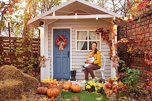 2PCS Fall Wreath Bows Thanksgiving Bows Pumpkin Stem Orange Buffalo Plaid Burlap Linen Bow for Wreath, Autumn Ribbon Bows for Thanksgiving Party Home Indoor Outdoor Decoration Wreath Ornament Supplies - Image 3