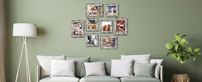 8x8 Picture Frames Set of 4,Rustic Retro Photo Frame with Real Glass Vintage Photo Frames Gold Frames for Home Wall Decor