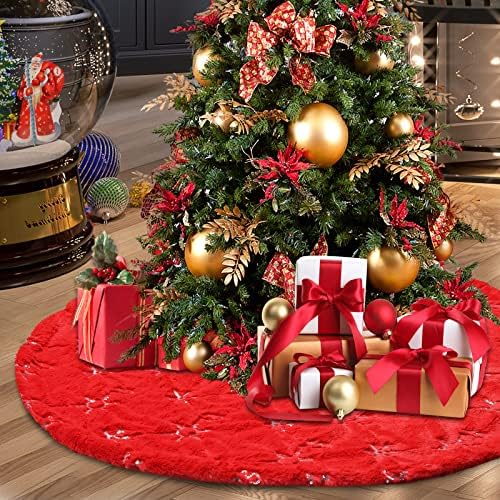 Christmas Tree Skirt, 36 Inches Large Red Faux Fur Tree Skirt by TOBEHIGHER