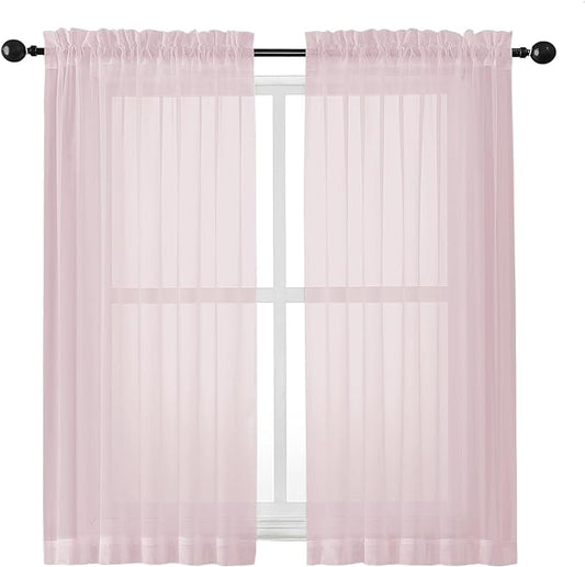 OWENIE Sheer Curtains 54 Inch Length 2 Panels Set, Blush Sheer Curtain for Living Room, Soft Airy Window Treatments for Bedroom, Fimly Voile Sheer Curtains & Drapes, 2 Pcs 84 Width 54 Long