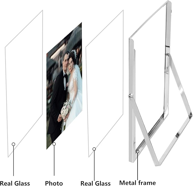 6x8''Premium Silver Metal Floating Picture Frame Set of 2,For Photo Sizes (3.5x5''4x6''5x7''),Classy Flaoting Frames for Wedding & Home Decor,Easy Glass Replacement with Spring - Loaded Mechanism