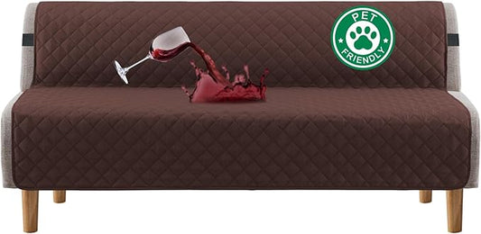 Turquoize 100% Waterproof Futon Cover Futon Slipcover Washable Armless Sofa Bed Slipcover Protector Seat Width Up to 70" with Adjustable Elastic Strap Anti-Slip for Dogs, Brown