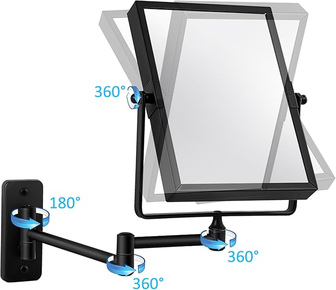 QiMH 3X Magnified Wall Mounted Mirror, Rectangular 8x6 Inch with Extendable Arm | Double-Sided Swivel Bathroom Shaving Vanity Mirror