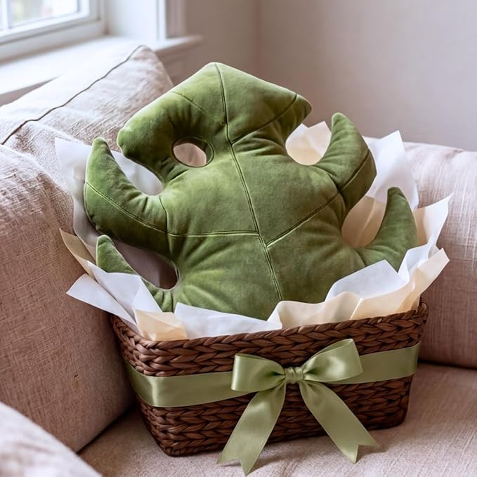 Green Philosophy Co. Monstera Leaf™ Pillow - Mossy Earth - Large Soft Plant-Shaped Plush Cushion for Couch, Bed, or Reading Nook - Cute & Unique Nature-Inspired Decor Throw Pillow