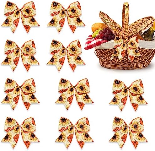 10PCS Fall Wreath Bows Thanksgiving Bows Pumpkin Sunflowers Rustic Farmhouse Burlap Bows for Wreath, Autumn Ribbon Bows for Thanksgiving Party Home Indoor Outdoor Decoration Wreath Ornament Supplies by On-Airstore