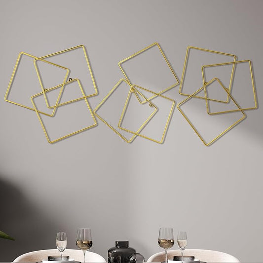 Hicarer 3 Pcs Interlocking Rings Wall Sculpture Gold Metal Home Wall Decor Abstract Aesthetic Gold Decoration for Art Bedroom Living Room Bathroom Home(Square)
