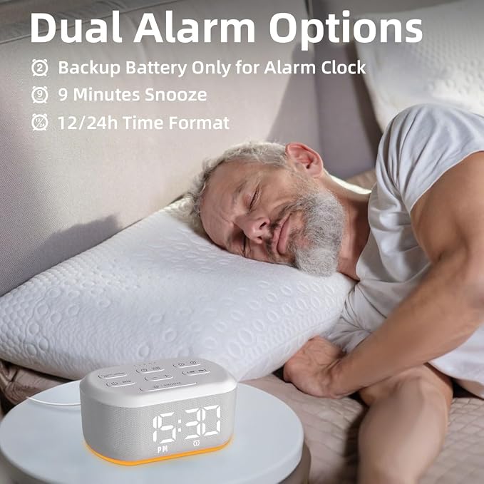 White Noise Alarm Clock Sound Machine for Bedroom Small Brown Noise Machine with 30 Soothing Sound Plug in Bedside Clock with NightLight Battery Backup 15 Wake up Sound Clock for Kids Heavy Sleeper - Image 3
