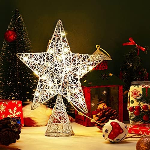 10 Inch Christmas Star Tree Topper Lighted Pentagram Tree Topper Xmas Tree Topper with Warm LED Lights for Christmas Tree Decorations(White) - Image 5