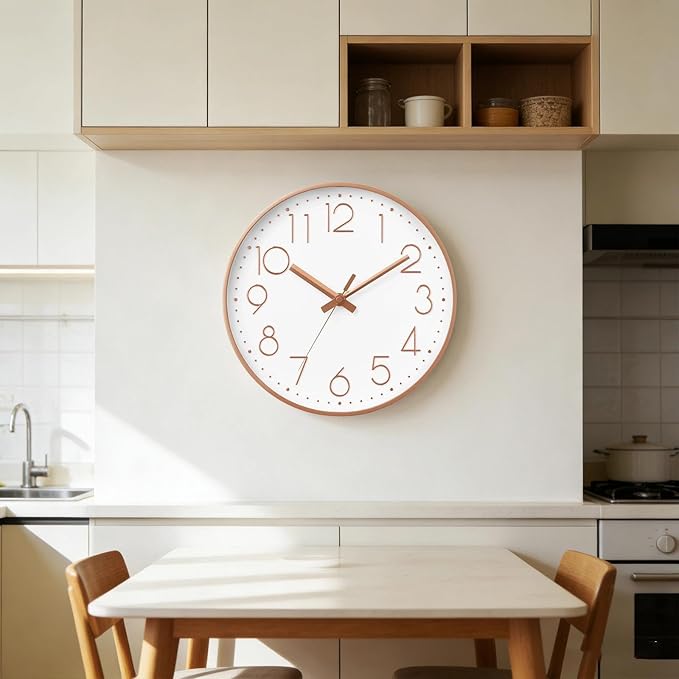 Wall Clock - 12 Inch Silent Non-Ticking Modern 3D Wall Clocks Battery Operated - Decorative Clock for Kitchen, Home Office, Bathroom, Bedroom, Living Room(Rose Gold)