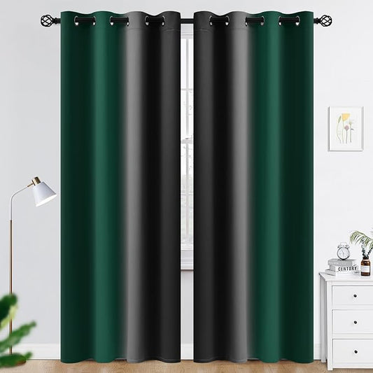 COSVIYA Blackout Drapes Dark Green and Black Curtains 84 inch Length 2 Panels,Full Room Darkening Grommet Insulated Thermal Window Treatments for Bedroom/Living Room,52x84 inches