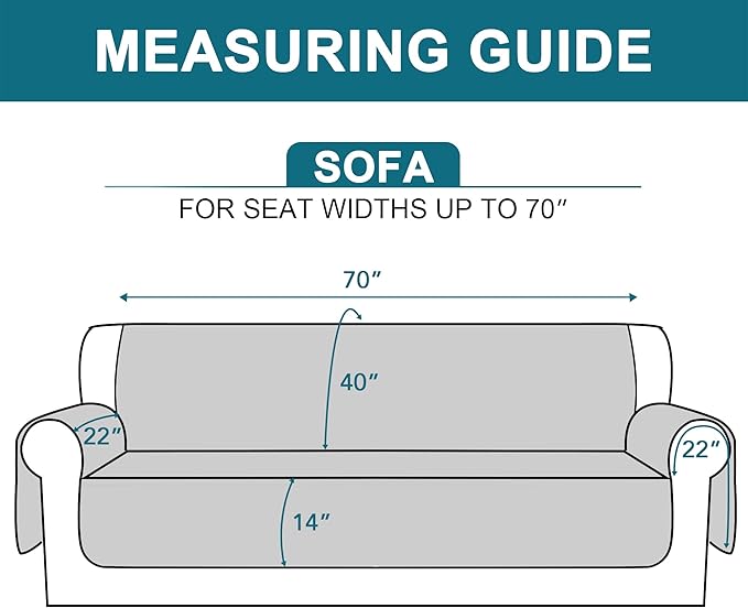 Turquoize 100% Waterproof Sofa Covers Couch Cover for 3 Cushion Couch Triple Non-Slip Sofa Slipcover Washable Furniture Protector for Pets, Kids, Dog (Sofa 70", Light Gray)