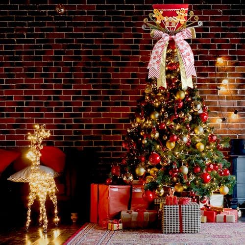 Christmas Tree Topper Hat, Gingerbread Man Christmas Tree Topper, Tree Topper Christmas Decorations with Bow Ribbon Christmas Tree Ornaments for Home Xmas Décor - Image 5