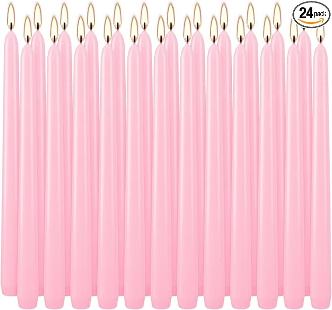 24-Pack 10 Inch Pink Taper Candles, Dripless & Unscented Decorative Candlesticks for Weddings, Romantic Dinners – Long-Burning for Centerpieces, Valentine's, Birthdays, Bridal Showers & Home Decor