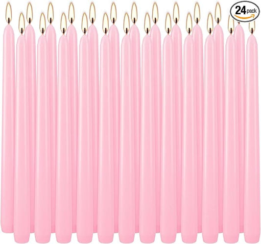 24-Pack 10 Inch Pink Taper Candles, Dripless & Unscented Decorative Candlesticks for Weddings, Romantic Dinners – Long-Burning for Centerpieces, Valentine's, Birthdays, Bridal Showers & Home Decor