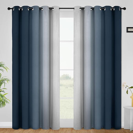 COSVIYA Curtains & Drapes Ombre Navy Blue Curtains 84 inch Length 2 Panels, Grommet Room Darkening Light Blocking Insulated Thermal Gradient Window Curtains for Bedroom/Living Room,62x84 inches