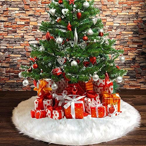Christmas Tree Skirt 30 inches Faux Fur Snowy White Xmas Large Tree Skirt Mat for Christmas Party Decorations by Amidaky