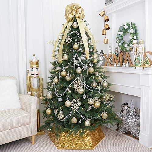 Gold Christmas Tree Collars for Atificial Trees, 33.5 Inch Sparkling Sequins Christmas Skirt, Base Cover,Holiday Home Decor Ring(Large) - Image 6