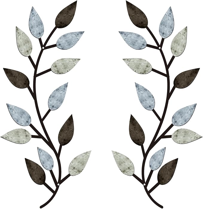 Zhengmy 2 Pieces Metal Tree Leaf Wall Decor Vine Olive Branch Leaf Wall Art Living Room, Hallway Wall Decor Outdoor Decoration(Pastel Colors)