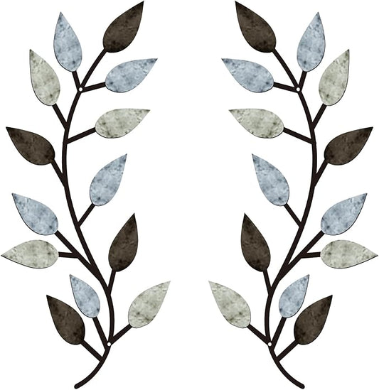 Zhengmy 2 Pieces Metal Tree Leaf Wall Decor Vine Olive Branch Leaf Wall Art Living Room, Hallway Wall Decor Outdoor Decoration(Pastel Colors)