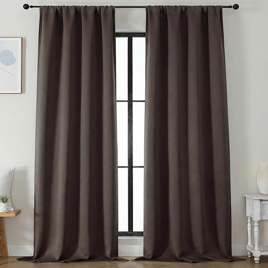 Simplebrand Ava Blackout Curtains for Patio 108 Inches Long 2 Panels Set, Solid Thermal Insulated Room Darkening Rod Pocket Window Treatment Curtains Blackout Drapes, W50 x L108 Inch, Chocolate
