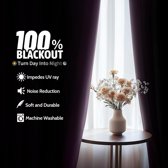 COSVIYA 100% Blackout Purple Ombre Curtains for Bedroom with White Back, 2 Thick Layers Thermal Insulated Room Darkening Grommet Window Drapes, 52x84 Inch, 2 Panels