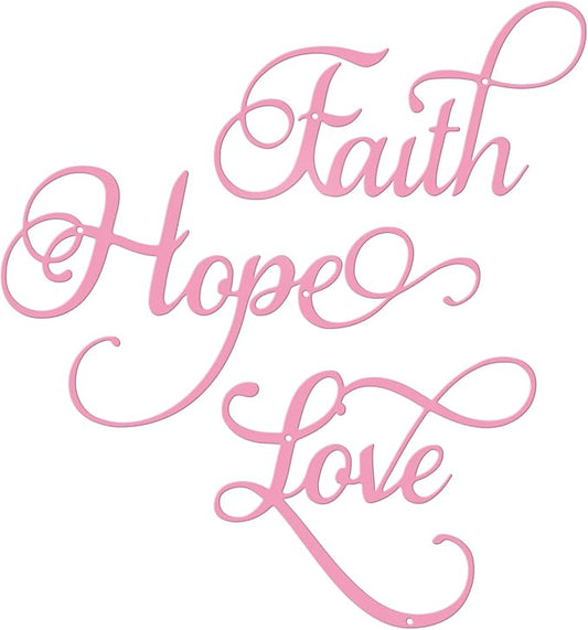 ESTART Faith Hope Love 3 Pieces Metal Wall Decor Inspirational Pink Letter Sign Wall Art Rustic Vintage Farmhouse Word Metal Sign Family Wall Decor for Home Bedroom Living Room (Pink)
