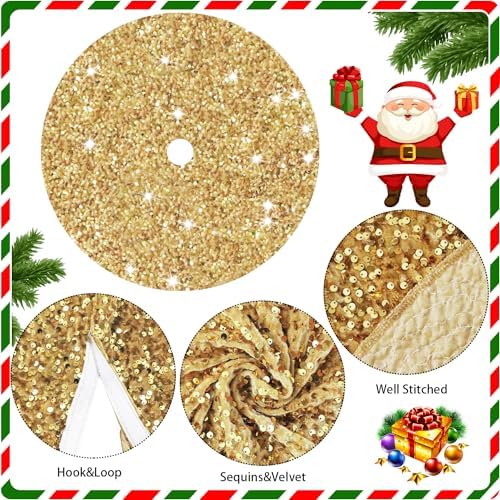 36 Inch Christmas Tree Skirt Gold Sparkly Sequins Christmas Tree Skirt Soft Velvet Xmas Tree Skirt Unique Christmas Decor for All Seasons Round Sequined Tree Blanket Shiny Gold Christmas Tree Base - Image 3